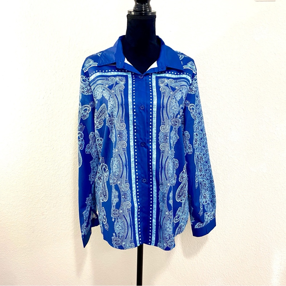 MISSLOOK Royal Blue Paisley Shirt, Size‎ XL, Button Up